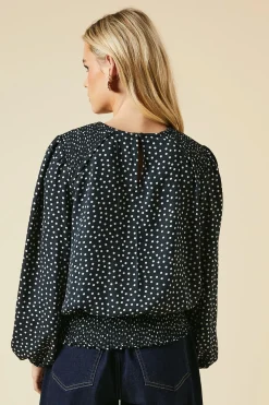 Petite Spot Shoulder Detail Shirred Hem Blouse