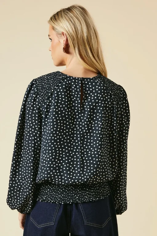 Petite Spot Shoulder Detail Shirred Hem Blouse