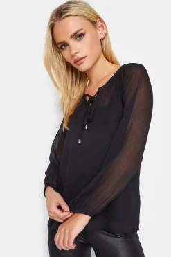 Petite Tie Neck Long Sleeve Blouse