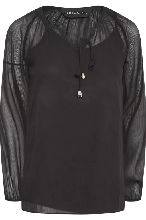 Petite Tie Neck Long Sleeve Blouse