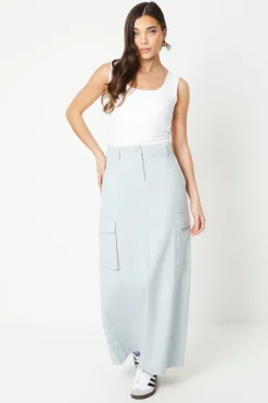 Petite Twill Cargo Split Front Maxi Skirt