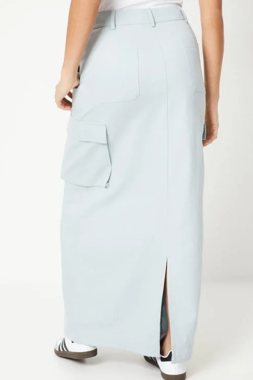 Petite Twill Cargo Split Front Maxi Skirt