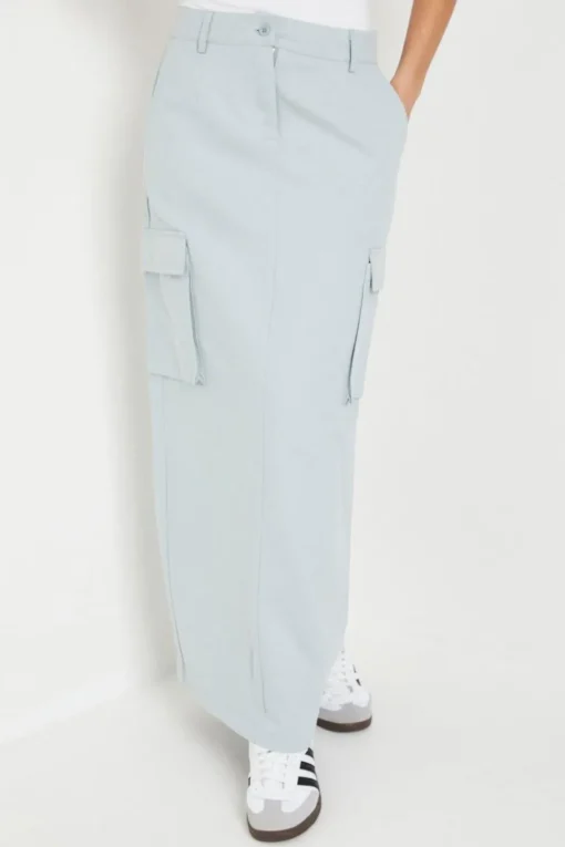 Petite Twill Cargo Split Front Maxi Skirt