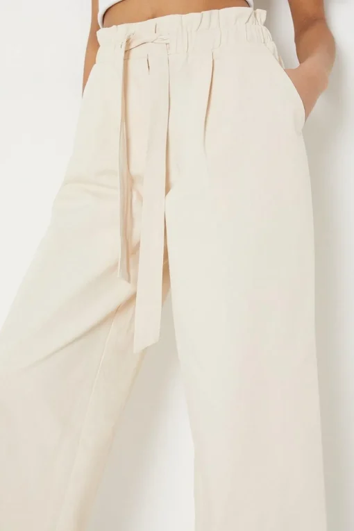 Petite Twill Paperbag Straight Leg Trouser