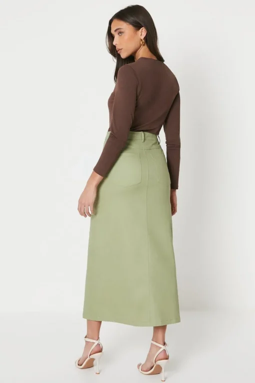 Petite Twill Pocket Button Through Maxi Skirt