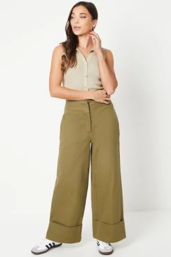 Petite Twill Turn Up Hem Straight Leg Trouser