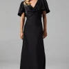 Petite Twist Front Angel Sleeve Maxi Bridesmaids Dress