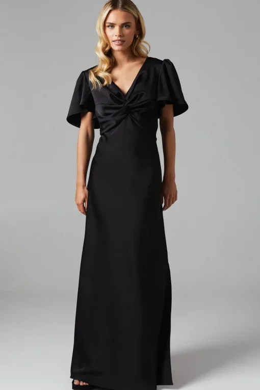 Petite Twist Front Angel Sleeve Maxi Bridesmaids Dress
