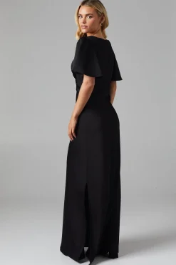 Petite Twist Front Angel Sleeve Maxi Bridesmaids Dress