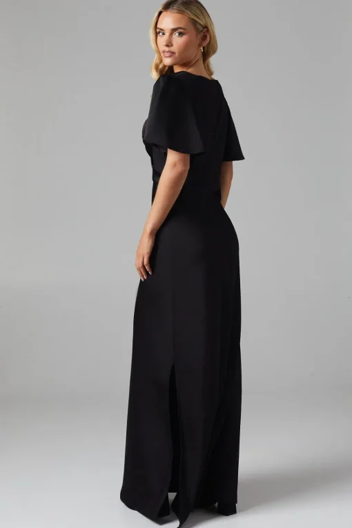 Petite Twist Front Angel Sleeve Maxi Bridesmaids Dress