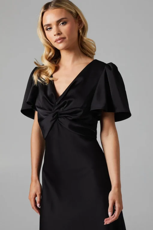 Petite Twist Front Angel Sleeve Maxi Bridesmaids Dress