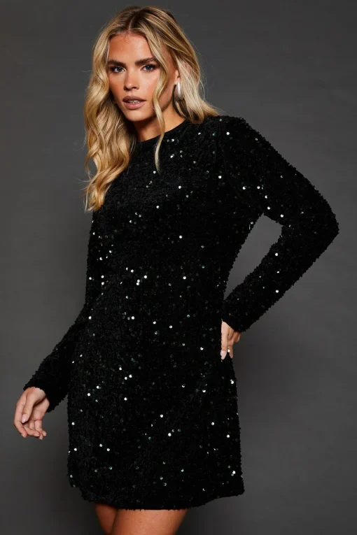 Petite Velvet Sequin Mini Dress