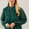 Petite Velvet Trim Georgette Blouse