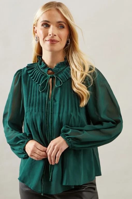 Petite Velvet Trim Georgette Blouse