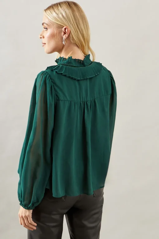 Petite Velvet Trim Georgette Blouse