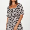 Petite Waist Detail Puff Sleeve Mini Dress