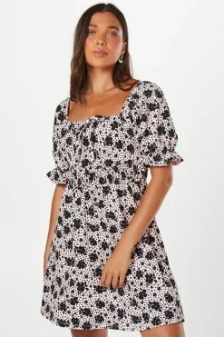 Petite Waist Detail Puff Sleeve Mini Dress