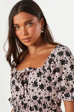 Petite Waist Detail Puff Sleeve Mini Dress