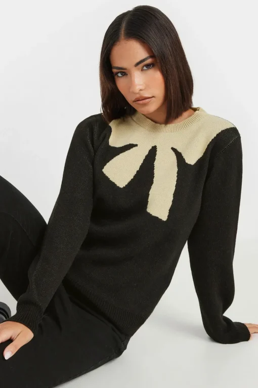Petite Woven Bow Jumper