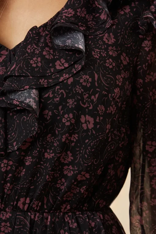 Pink Ditsy Chiffon Ruffle Midaxi Dress