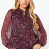 Pink Ditsy Floral Chiffon Ruffle Shoulder Overhead Blouse