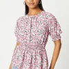 Pink Ditsy Shirred Waist Blouse