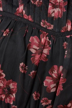 Pink Floral Chiffon Pleated Yoke Mini Dress