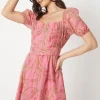 Pink Floral Ruched Bust Organza Mini Dress