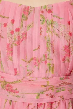 Pink Floral Ruched Bust Organza Mini Dress