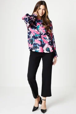 Pink Floral Shirred Cuff Top
