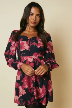 Pink Large Floral button front mini dress