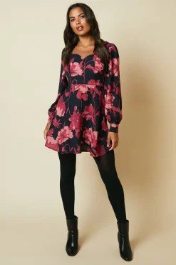 Pink Large Floral button front mini dress