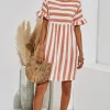 Pink Striped Smock Dress In White