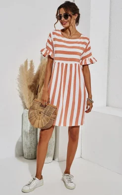 Pink Striped Smock Dress In White