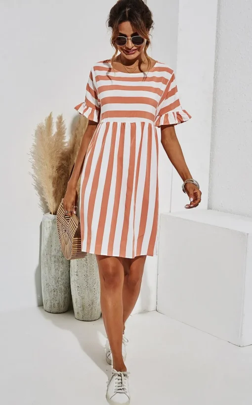 Pink Striped Smock Dress In White