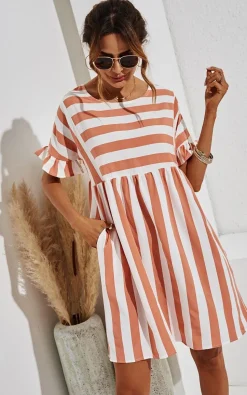 Pink Striped Smock Dress In White