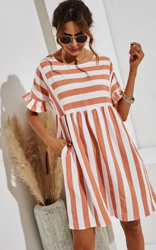Pink Striped Smock Dress In White