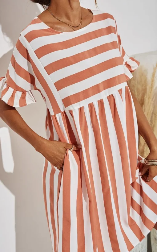 Pink Striped Smock Dress In White