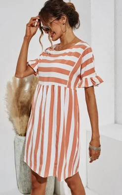 Pink Striped Smock Dress In White
