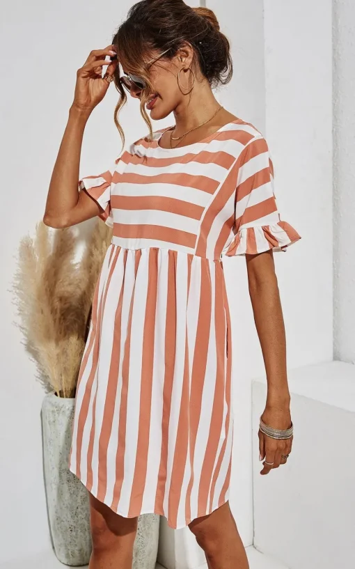 Pink Striped Smock Dress In White
