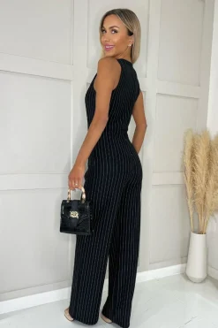 Pinstripe Waistcoat Detail Wide Leg Jumpsuit