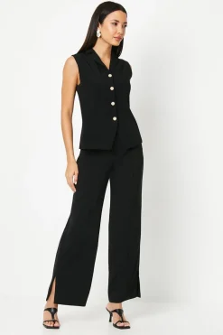 Pintuck Front Straight Leg Trouser With Split