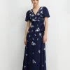 Placement Embroidery Puff Sleeve Bridesmaids Maxi Dress