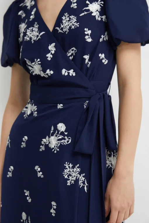 Placement Embroidery Puff Sleeve Bridesmaids Maxi Dress