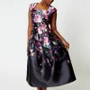 Pleat Shoulder Placement Midi Dress