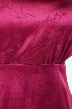 Pleat Sleeve Jacquard Satin Midi Dress