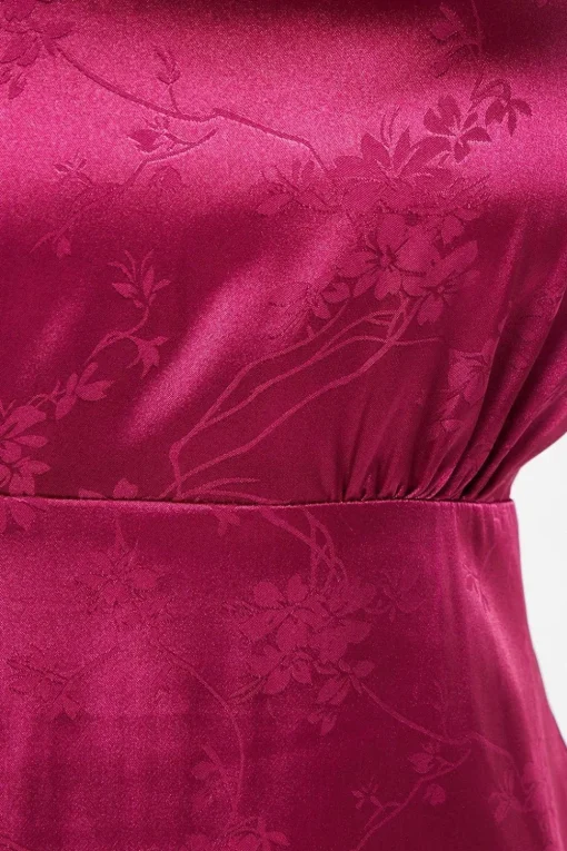 Pleat Sleeve Jacquard Satin Midi Dress
