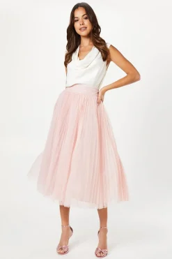 Pleated Mesh Full Midi Skirt