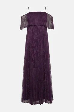 Pleated Strappy Tiered Lace Maxi Dress