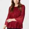 Plisse Pleated 3/4 Sleeve Blouse